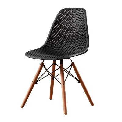 Plastic cafe chair with wooden legs nordic dining chair for home