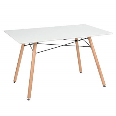Solid wood leg white glossy rectangle dining table