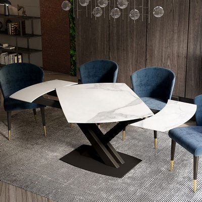 metal dining table extending modern marble gloss