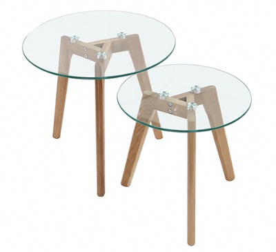 nordic wholesale wood leg tempered glass round coffee table set