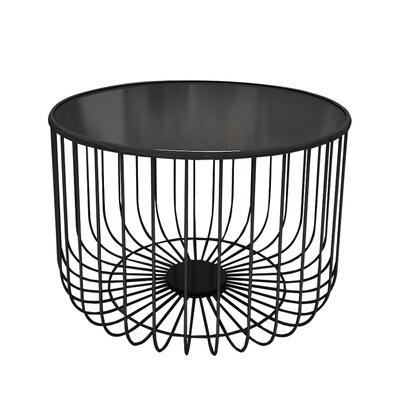 living room round black large metal storage basket