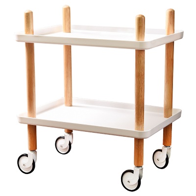 wood leg plastic trolley two layers rectangle coffee table with wheels
