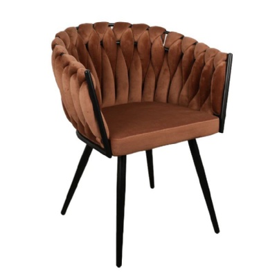 Modern Hand Weaving Dining Chair with Black Metal Legs, Upholstered Club Chairs with Black Frame for Dining Room