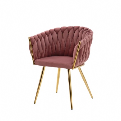 Modern accent golden leg woven Velvet Upholstered Dining Chairs with Gold Metal Legs